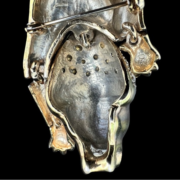 1980s  Lion Articulated Shoulder Brooch Pin Gold Plated Pave Crystals Statement - Picture 11 of 13